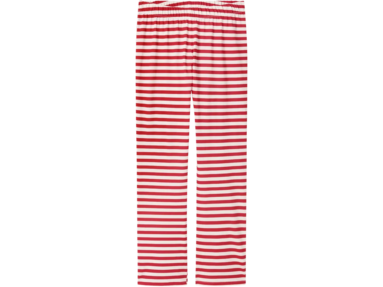 Punase-valgetriibulised pidžaamapüksid elastse vöökohaga.