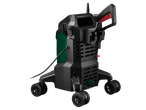 Mobile pressure washer with wheels and spray gun.