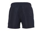 Dark blue men's swim shorts with an elastic waistband and a back pocket.