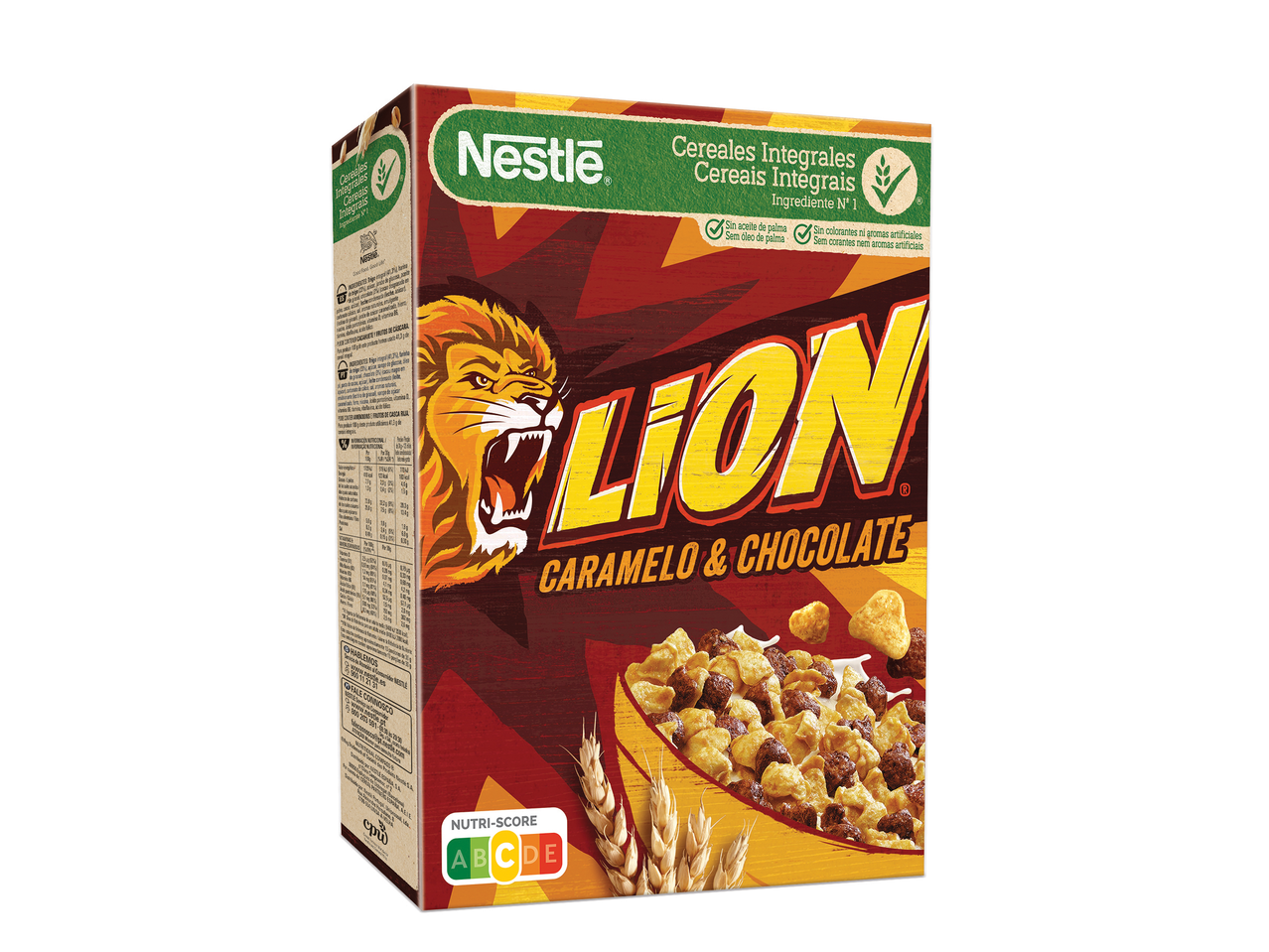 Caixa de cereais Nestlé Lion Caramelo & Chocolate com Nutri-Score B.