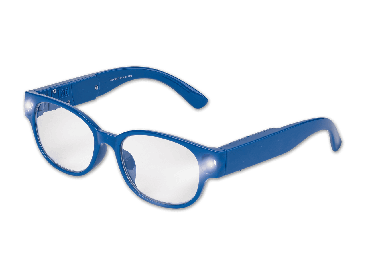 Blaue Lesebrille mit integrierten LED-Leuchten