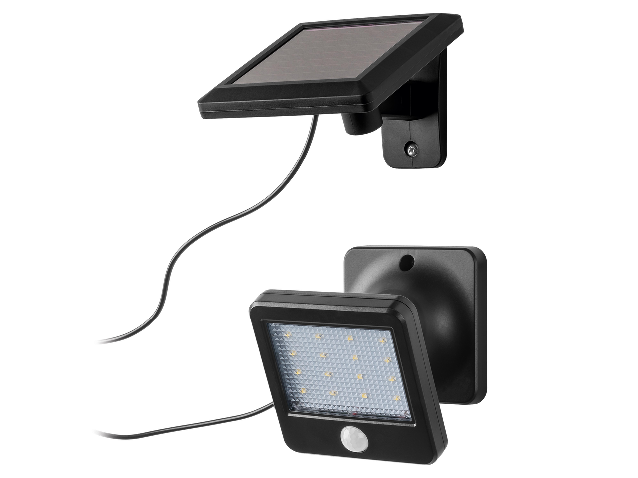 Napelemes mozgásérzékelős LED lámpa fekete színben, különálló napelemmel.