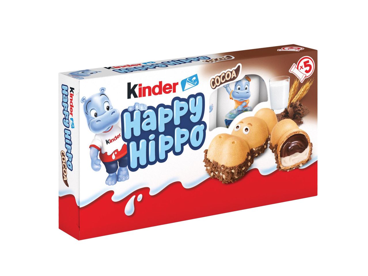 Kinder Happy Hippo kakaós kekszek doboza.