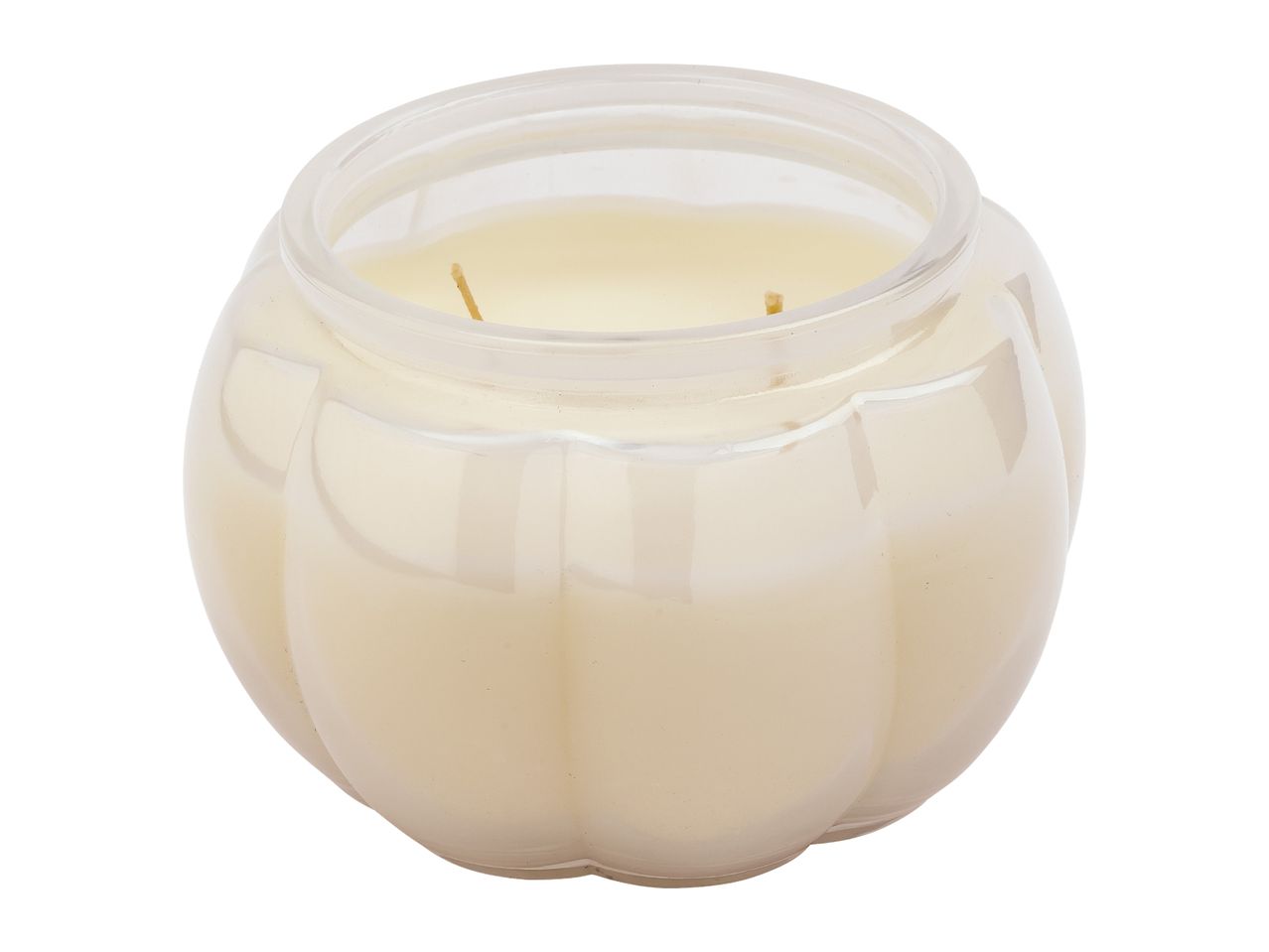 Pumpkin-shaped glass jar candle with two wicks
