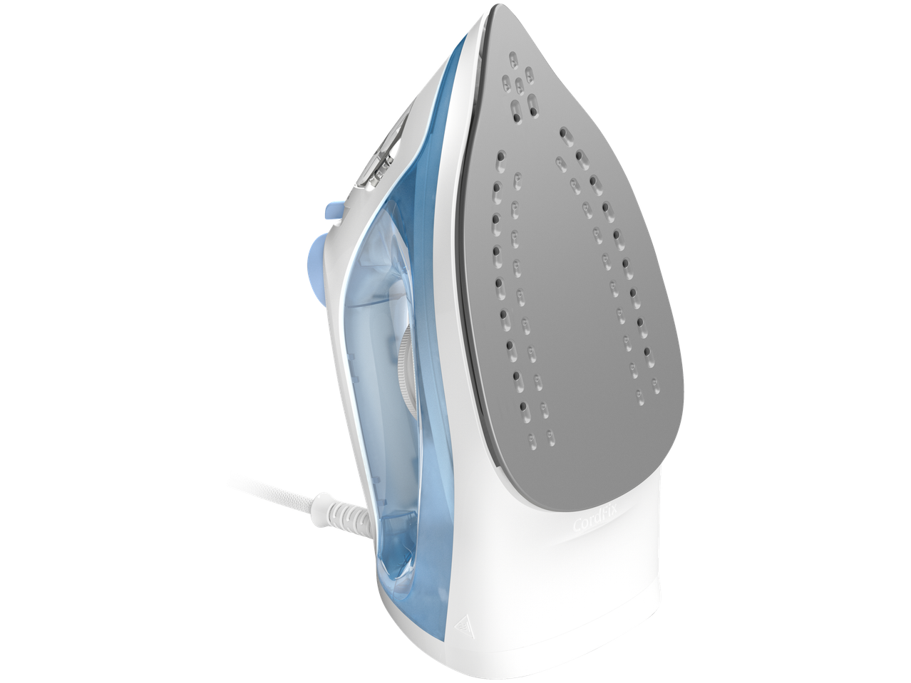 Парна ютия Philips в бяло и синьо с кабел.