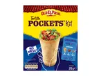Tortilla Pockets Kit with mild salsa and seasoning mix, serving 4 amigos in 15 minutes.