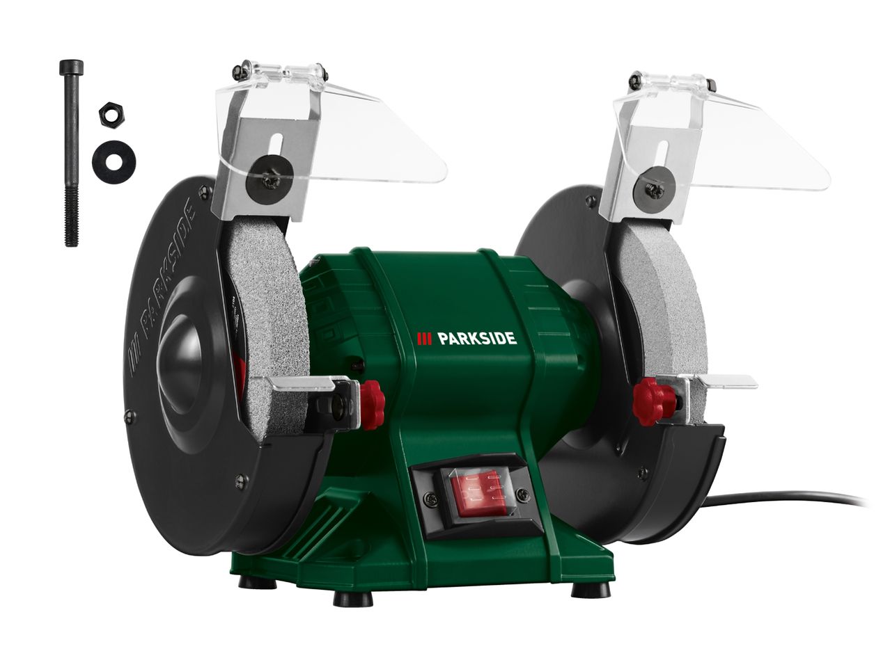 Eine Einhell Werkbank-Schleifmaschine.