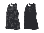 Zwei ärmellose Sportshirts, eines mit Camouflage-Muster und eines einfarbig schwarz.
