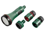 Conjunto de ligação para rega PARKSIDE com bico pulverizador e conectores de mangueira.