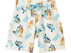 Kids' Jersey Shorts with Bluey and Bingo characters and text on a white background.