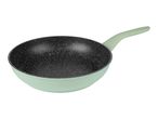 Light green frying pan with a speckled black non-stick interior