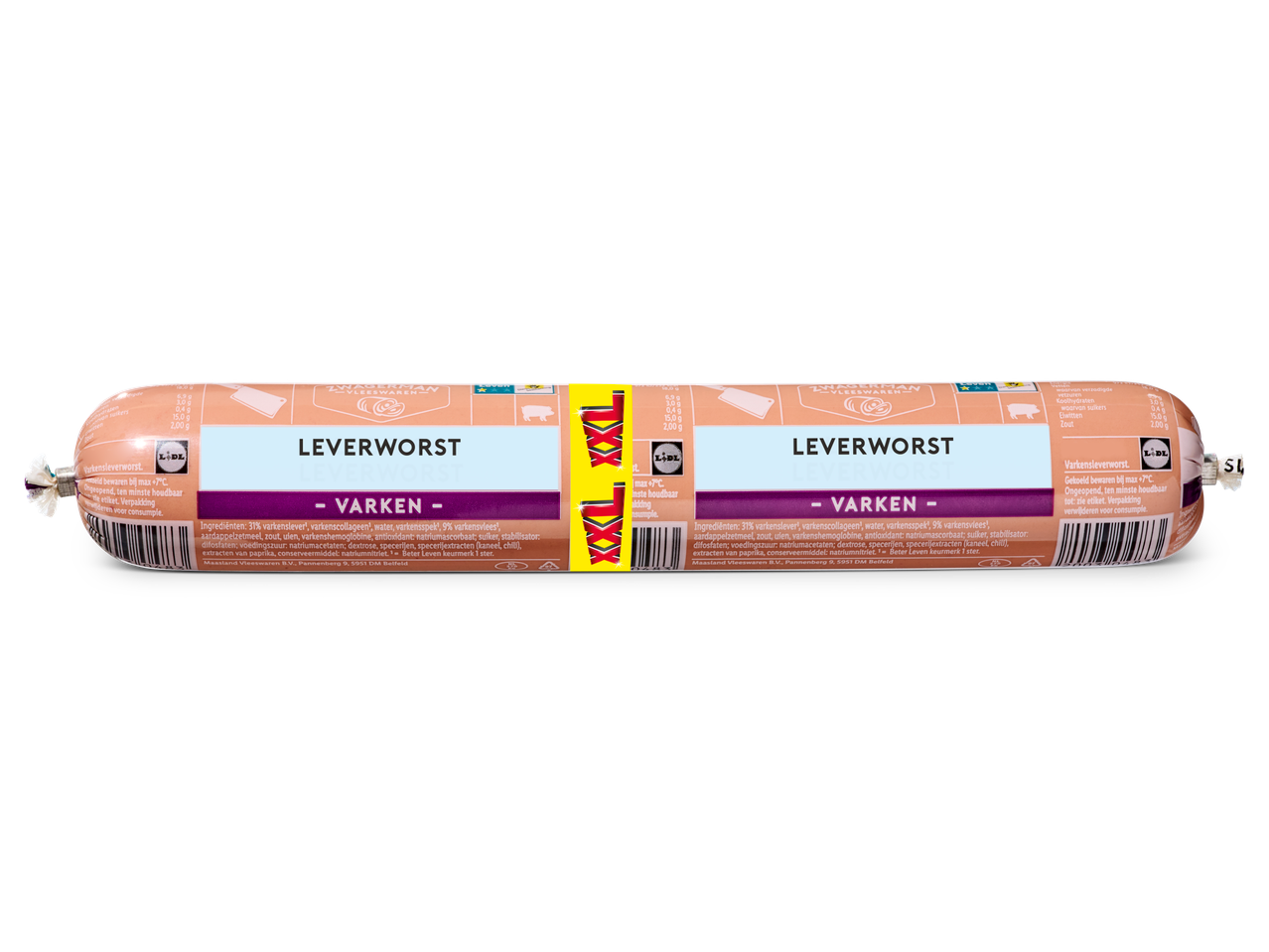 Lidl Leverworst met varkensvlees, met ingrediënten en voedingswaarden.