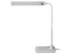 Candeeiro de secretária LED branco LIVARNO com base retangular e braço flexível.