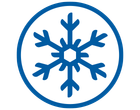 Σφραγίδα κατεψυγμένου προϊόντος με μπλε εικονίδιο νιφάδας χιονιού.