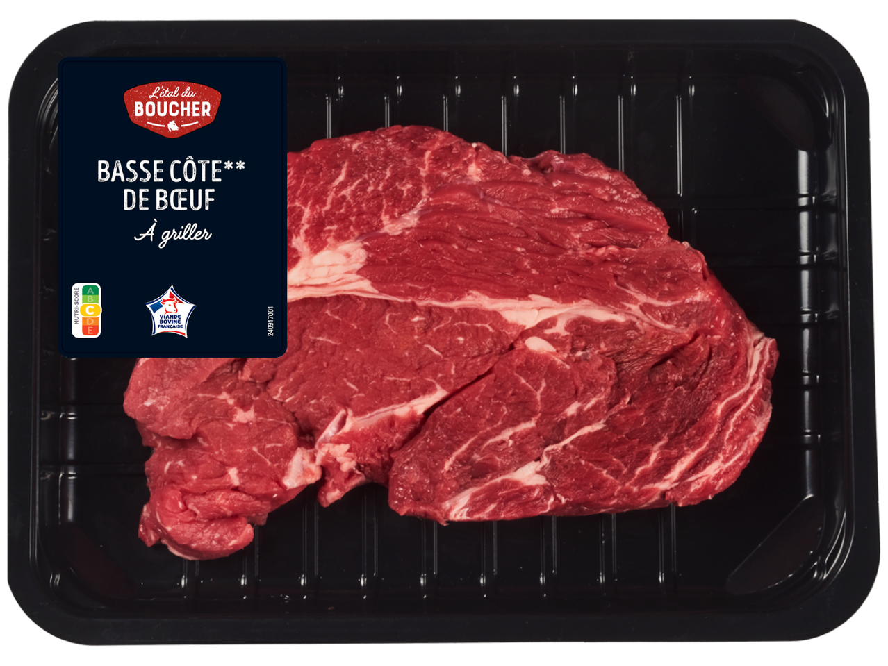 Basse côte de bœuf à griller, avec Nutri-Score C et label Viande Bovine Frenche.