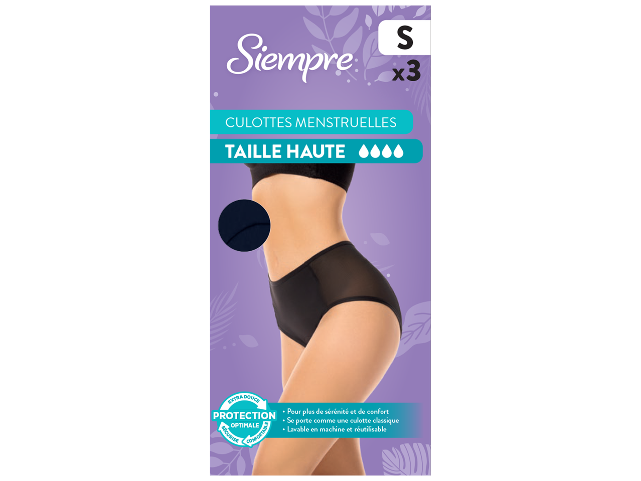 Culottes menstruelles taille haute, protection optimale, douces et confortables, lavables et réutilisables.