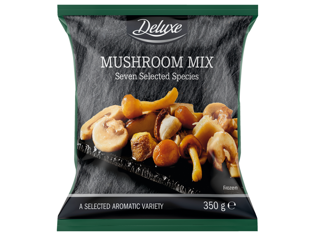 Deluxe Mushroom Mix saldētu sēņu iepakojums, 350g.