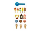 Wooden toy ice cream set with popsicles, waffle cones, and toppings.