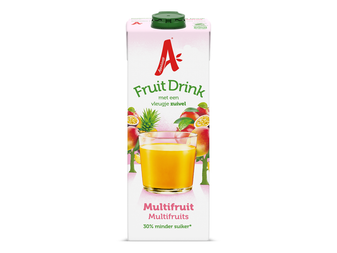 Multifruit fruitdrank met een vleugje zuivel en 30% minder suiker.