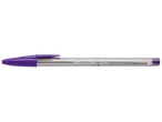 Un stylo à bille violet avec un corps transparent et un capuchon violet.