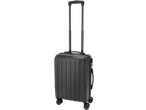 Mala de viagem preta com rodas e pega extensível, capacidade aprox. 30 L.