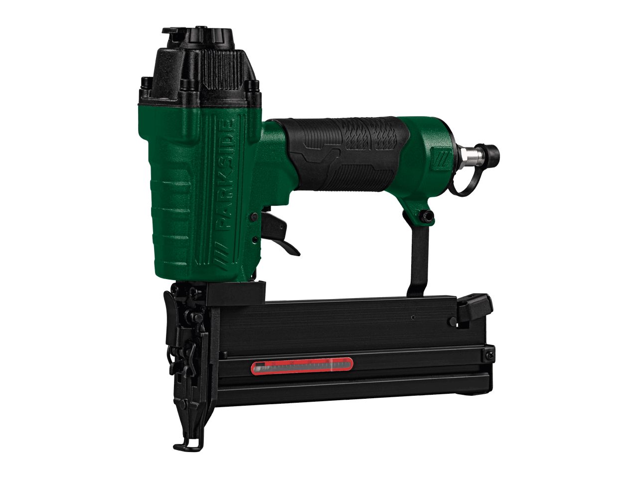 Parkside-paineilmanaulain vihreällä ja mustalla rungolla.