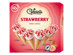 Gelatelli Mini Cones de Morango: 12 cones de sorvete embalados individualmente em uma caixa.