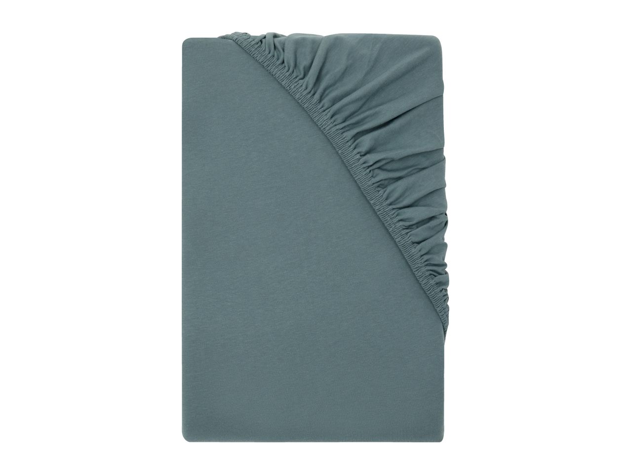 Folded teal fitted sheet with elasticated corners