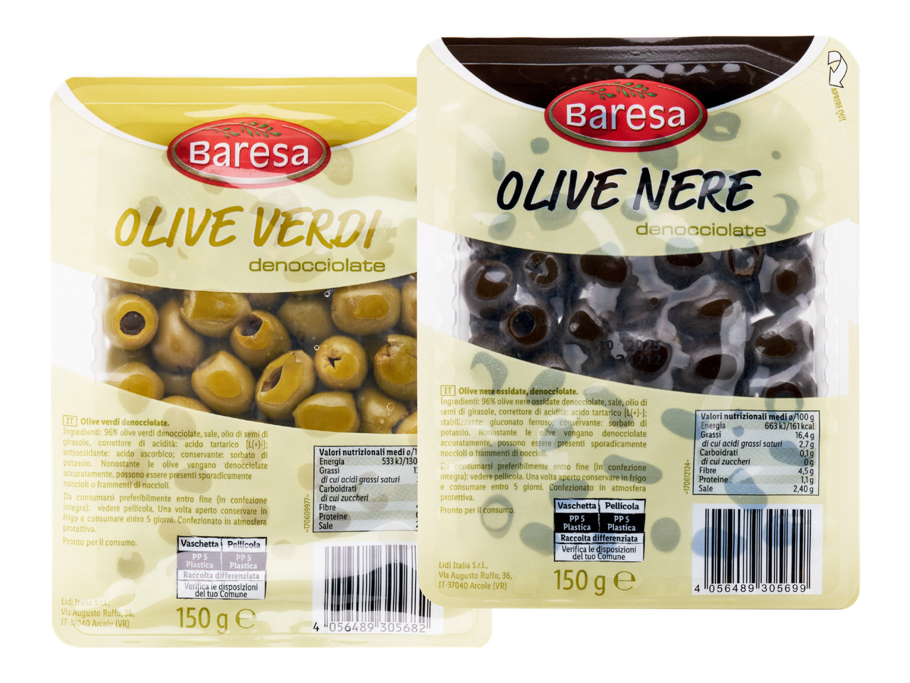 Olive verdi o nere denocciolate