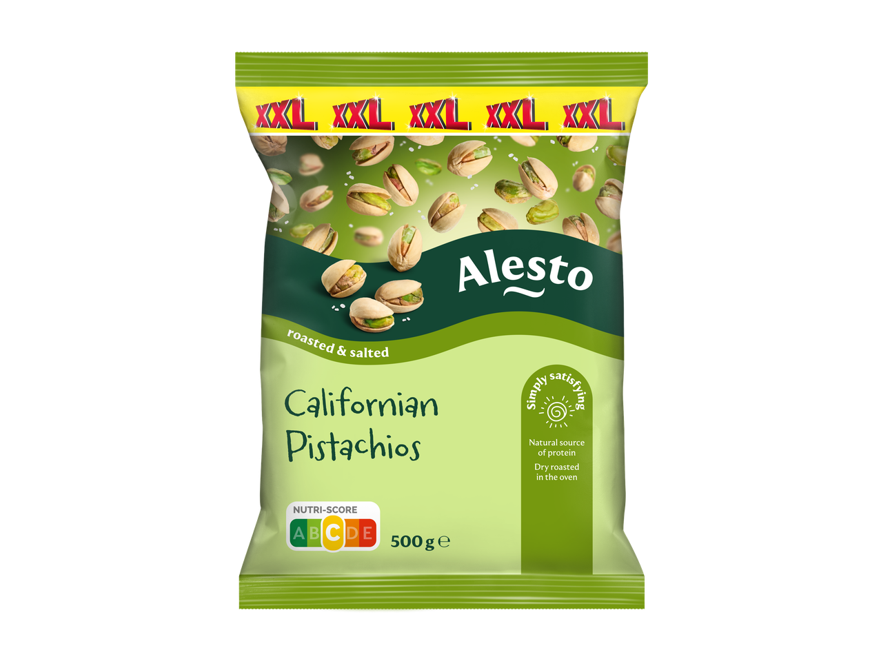 Alesto Selection XXL Californische pistachenoten, geroosterd en gezouten, 500g.