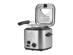 SilverCrest deep fryer with open lid, frying basket, and temperature controls