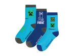 Three pairs of Minecraft-themed children's socks in blue and navy.