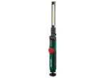 Lâmpada LED recarregável PARKSIDE, verde-preta com um botão vermelho.