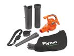Flymo PowerVac 3000 leaf blower with attachments and carrying bag.