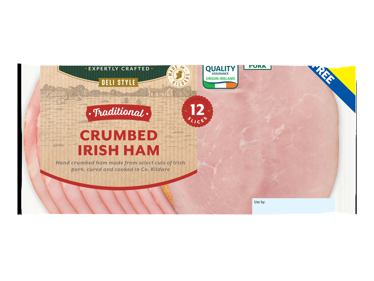 Glensallagh XXL Irish Traditional Crumbed Ham Slices, 12 slices, with Quality Assurance Origin-Ireland.