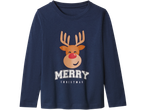 Lupilu/Esmara Kids jõulupüžama: Tumesinine pikkade varrukatega pluus Rudolphi pildi ja 'MERRY CHRISTMAS' tekstiga.