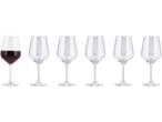 Sortido de copos de vinho SILVERCREST®, um cheio de vinho tinto, cinco vazios.