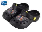 Disney children's black clogs with a cartoon print.