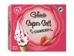Gelatelli Super Soft Strawberry: 4 vanilla ice cream cones with strawberry sauce.