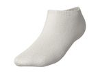 A single white ankle sock, made of ribbed fabric, shown on a white background.
