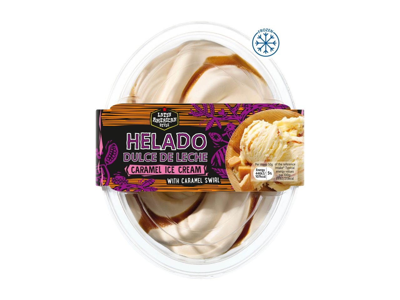 Milado Dulce de Leche ice cream in a plastic container.