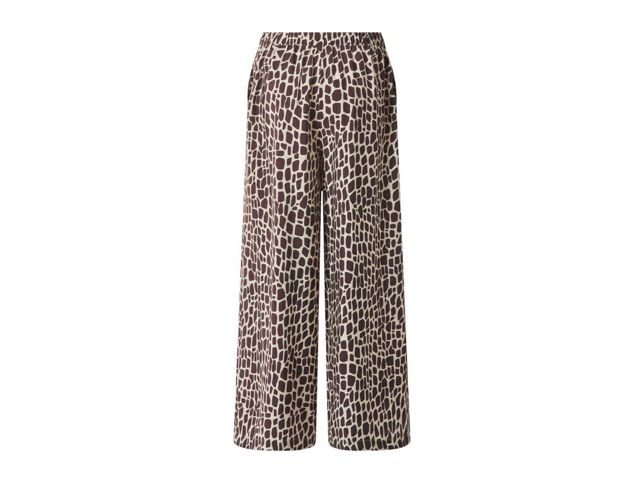 Brown and beige animal print wide-leg trousers with an elasticated waist