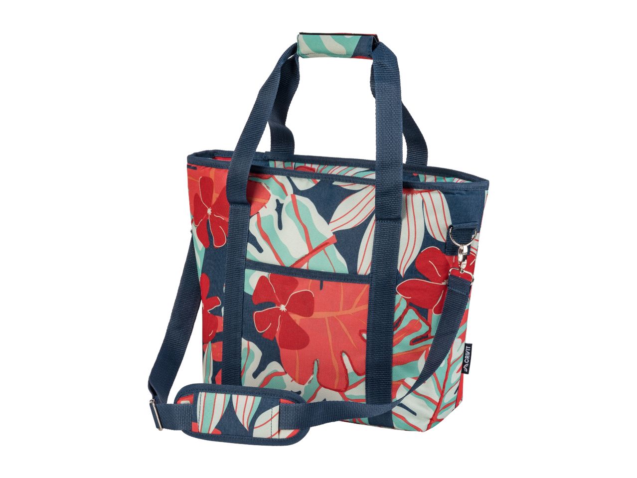 Floral patterned cooler bag with shoulder strap