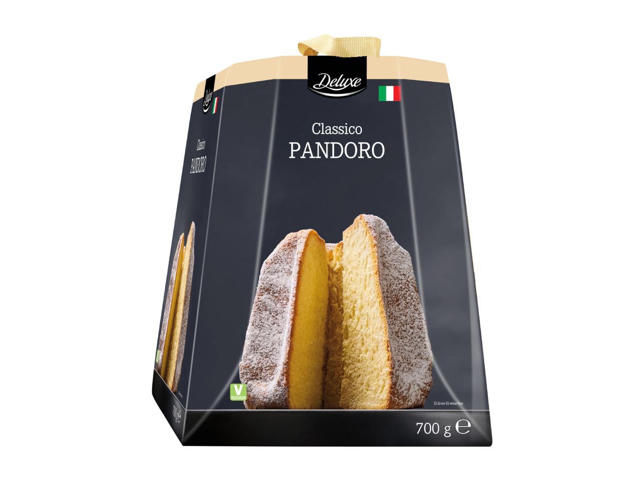 A 700g box of classic Italian Pandoro cake with a powdered sugar illustration.