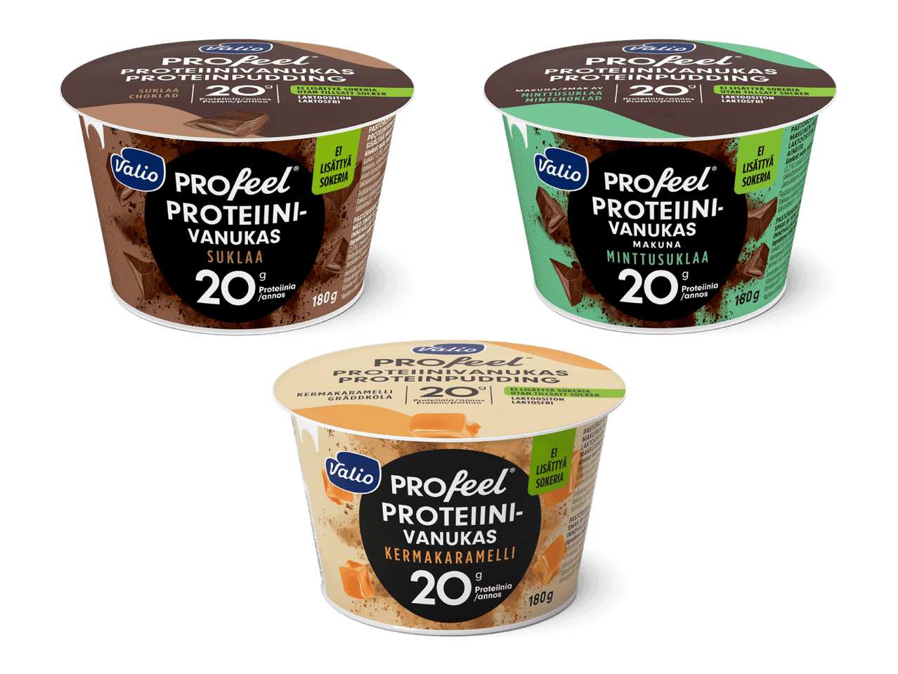 Kolme makua Arlan Profeel proteiinijäätelöä.