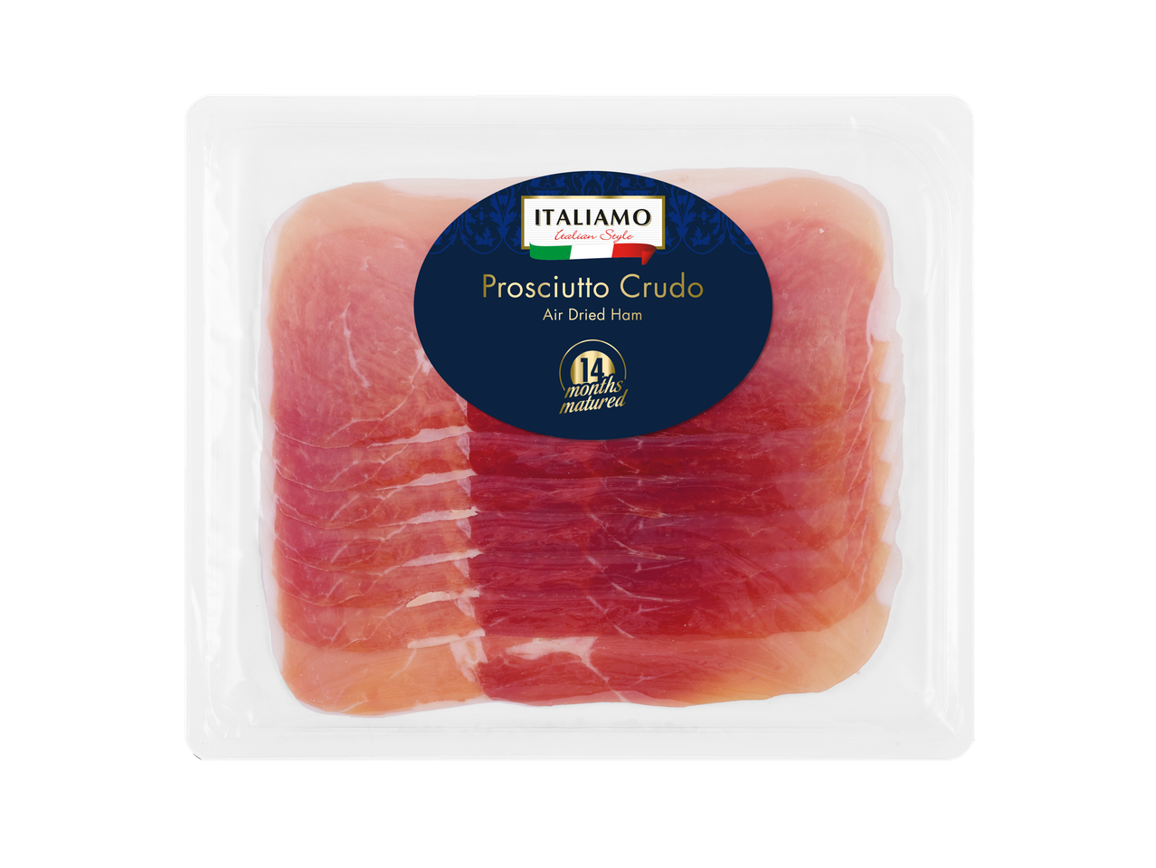 Italiamo Prosciutto Crudo: Gesneden gedroogde ham.