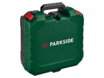 Зелена кутия Parkside за акумулаторен пробивен винтоверт.