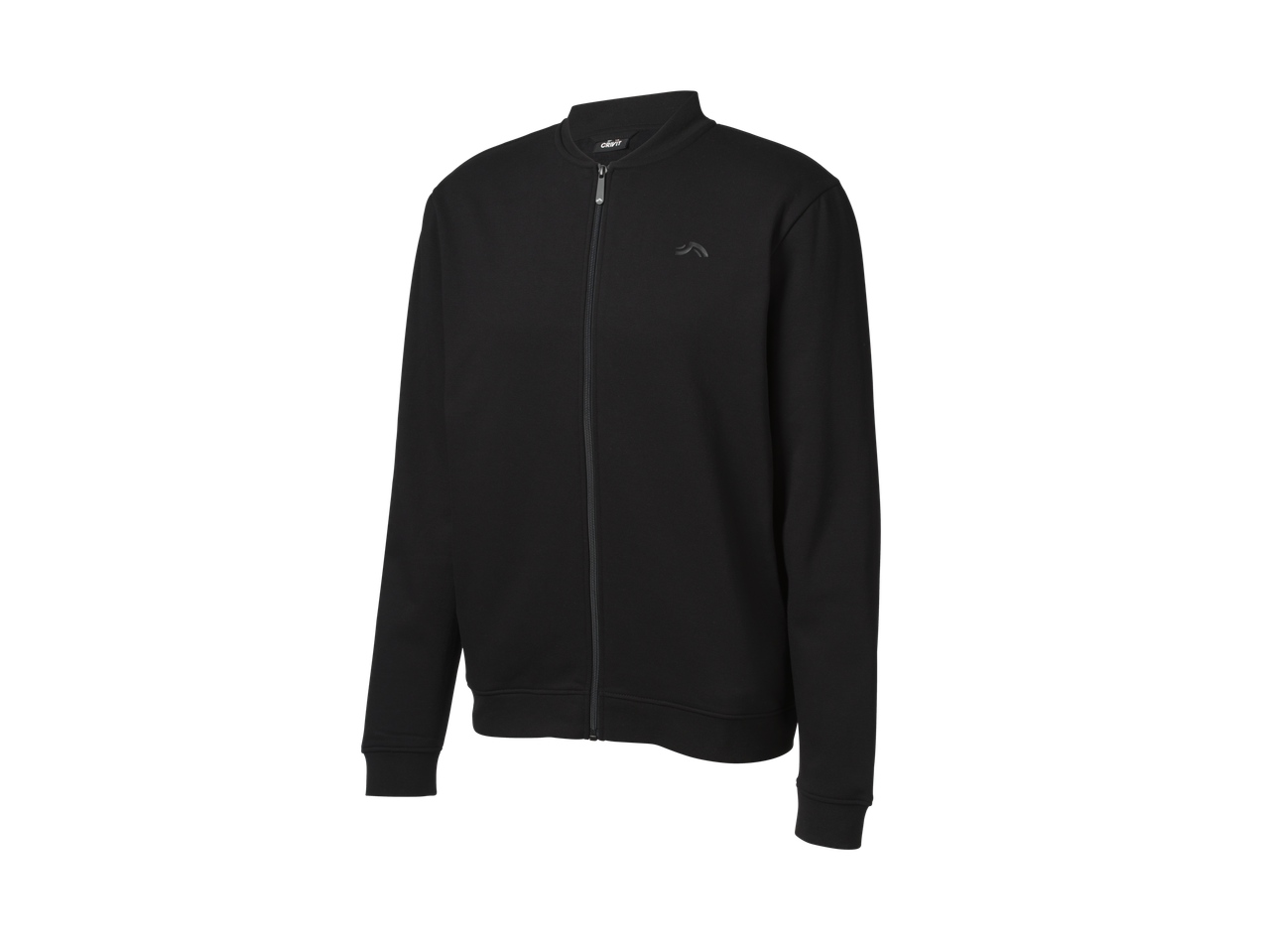 Juodas CRIVIT vyriškas funkcionalus švarkas su užtrauktuku ir logotipu.