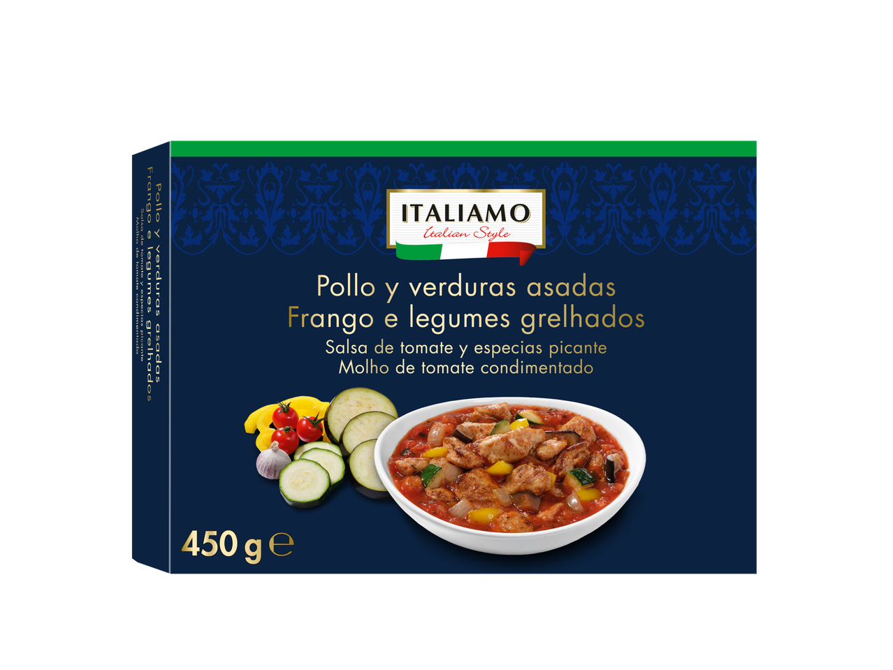 ITALIAMO Estilo Italian Frango e Legumes Grelhados com Molho de Tomate Picante, 450g.