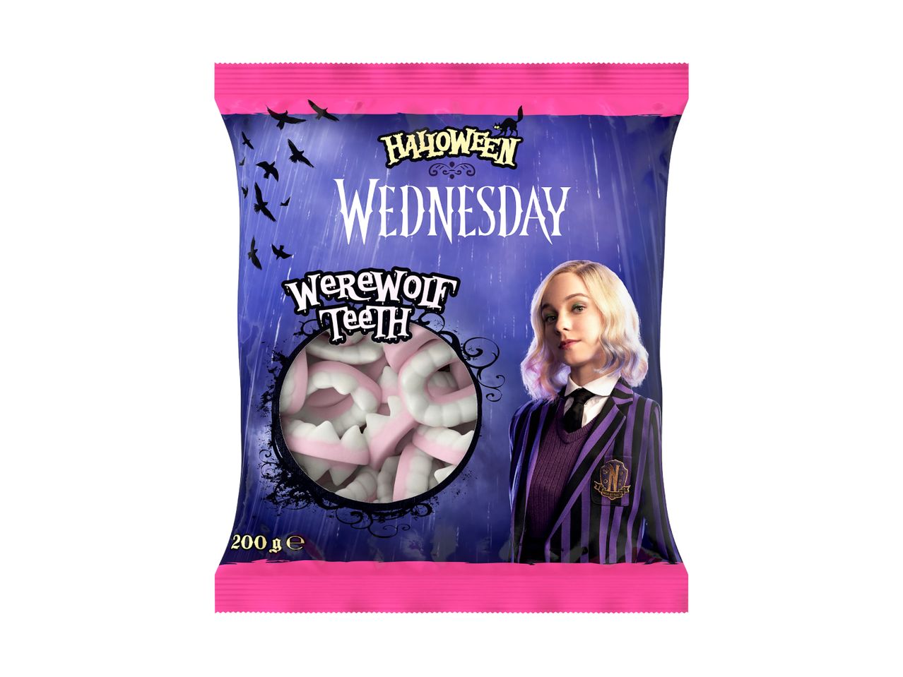 Halloween Wednesday Werewolf Teeth candy bag with Enid Sinclair